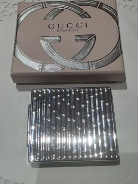 Gucci Silver Bamboo-Textured Compact Mirror